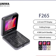UNIWA F265 2G Mini Phone 2.55" Dual Screen 4 SIM Cards Keypad Folding Feature Phone Big Push-Button for Elderly 1400mAh Battery