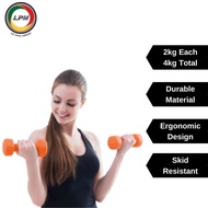 LPM Dumbbell 102B Pilates Toning Dumbell Set 4KG Pair Skid Resistant Ergonomic Design - Orange Color
