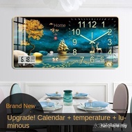 【In stock】New Style Multifunctional Crystal Painting Wall Clock Living Room Strap Calendar Mute Rest