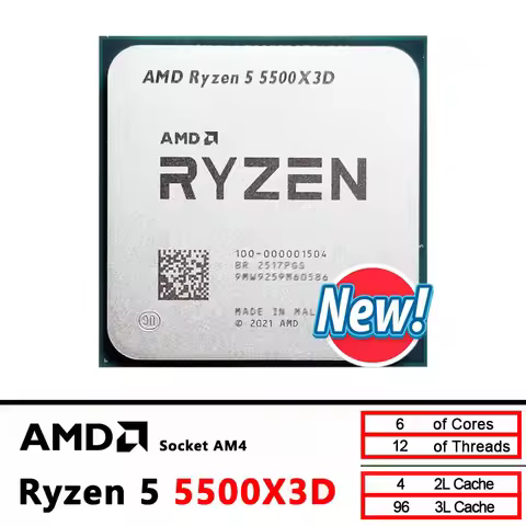 AMD Ryzen 5 5500X3D CPU Processor New R5 5500X3D 3.0 GHz 6-Core 12-Thread 7NM L3=96M Socket AM4