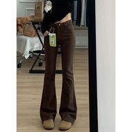 [Lu77 Studio] Slightly Flared Denim Trousers Korean Version Jeans Slimmer Look Elastic Cropped Pants