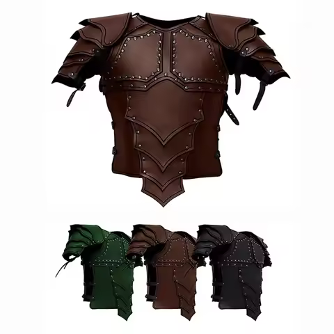 Mens Medieval Viking Knight Pirate Costume Body Shoulder Armor Set Steampunk Leather Vest Armour Lar