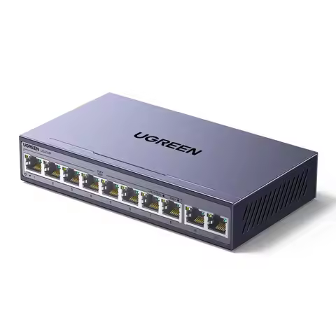 UGREEN Ethernet Switch, 10-Port PoE Switch, 8 PoE+@60W + 2 Gigabit Uplink,Wall Mount Network Splitte