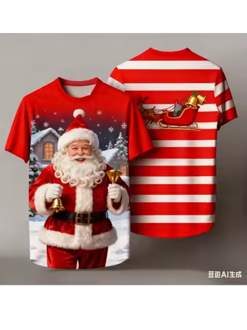 Christmas Men's T-shirt 3D Santa Claus print Men's and women's round neck graphic t shirts Quick dry