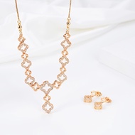 HYL JEWELRY 4pcs kalung Titaniun dan anting berlian wanita hadiah kelas atas untuk teman 18K Set Per