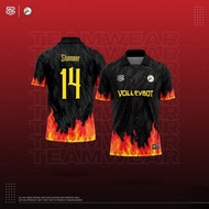 Baju Jersey Berkolar Lelaki Perempuan Custom Nama Number Volleyball Jersey Flame Design Teamwear Kan