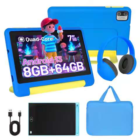 2026 NEW Bundle Kit 7 Inch Android 13 Kids Tablet Quad‑Core 8GB(2GB+6GB Expand RAM) 64GB EMMC With H