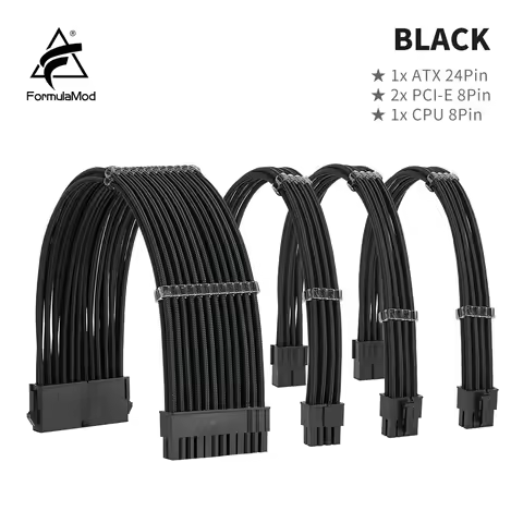 FormulaMod All White PSU Extension Cable Kit , Solid Color Cable Solid Combo 300mm ATX24Pin PCI-E8Pi