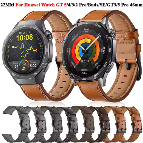 22mm Leather Straps For Huawei Watch GT 5 GT5 46mm Watchbands Bracelet Huawei GT5 Pro 46mm/GT2/3/4 4