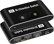 HDMI Switch 8K@60Hz 4K@120Hz HDMI Splitter Aluminum Bidirectional HDMI Switcher 2 Input 1 Output/1 Input 2 Output Supports HDMI 2.1 HDCP 2.3 3D for Xbox PS5/4/3 HDTV Monitor Blu-Ray Player Fire Stick