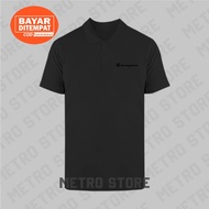 Polo Champion Logo Text Premium Black Print | Polo Shirt Short Sleeve Collar Young Men Cool Latest Unisex Distro.....