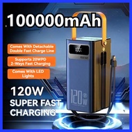 120W 100000mAh UltraFast Power Bank |7 Devices | Builtin Cables+LED Light | Travel/Camping SG