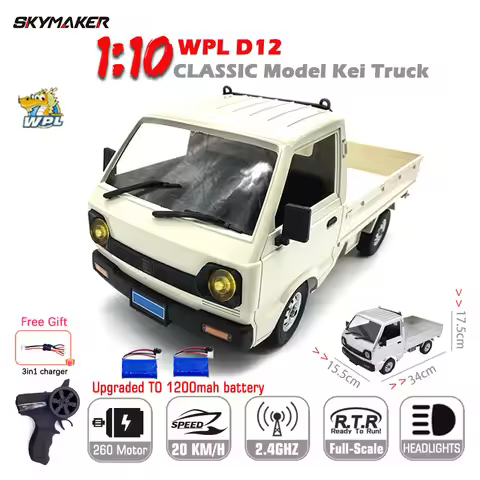 XKS WPL D12 1/10 2WD RC Car LED Light On-road Simulation Drift Climbing Car 260 Brushed Motor D12 RC