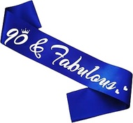 90 & Fabulous Birthday Sash, 90th Birthday Gifts idea for women, Funny 90th Birthday Party Suppiles,