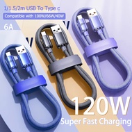 120W Fast Charger Cable Type C Charger Fast Charging 6A for IPhone for Infinix 1m/1.5m/2m
