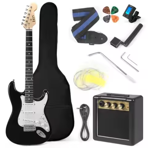 Electric Guitar 39 Full Size Beginner Starter Kit with Amplifier Black Complete Set Includes Bag Cap