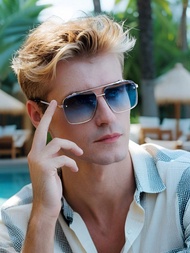 Fashion Oversized Aviator Fashion Glasses For Men Flat Top Shades Glasses Gold Frame Gradient Grey L