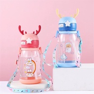 SUN 600ml Outdoor Gift Plastic Large Capacity Cup Sleeve Bouncing Kid Straw Cup Cartoon Bottle Antlers Water Bottle