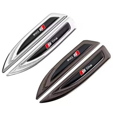 2PCS Car Styling 3D Metal Side Wing Badge Stickers Center Cover For AUDI Sline Quattro RS A1 A2 B3 A