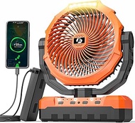 12000mAh Camping Fan - 9-Inch Detachable Rechargeable Battery Operated Fan with Light & Hook for Ten