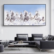 7 White Running Horses Canvas Painting Animal Posters And Prints Wall Art Picture