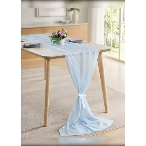 Pack of 20 Chiffon Table Runner 29x120 Inches, Sheer Wedding Decoration Baby Blue