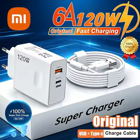 Xiaomi 120W Original Phone Charger Turbo Fast Charge PD USB 2 In 1 Charger 2Ports Fast Charging For 