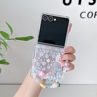 แฟชั่น✈เคสโทรศัพท์ภาพดอกไม้เลเซอร์ใสน่ารักสำหรับ Samsung Galaxy Z Flip 7 FE 6 5 Flip6ฝาครอบ Flip7พร้