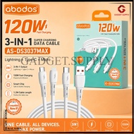 🔥Ready Stock🔥abodos AS-DS3037MAX 3 In 1 Charging Cable | 120W Fast Charge 1.2M Multi Connector Cable