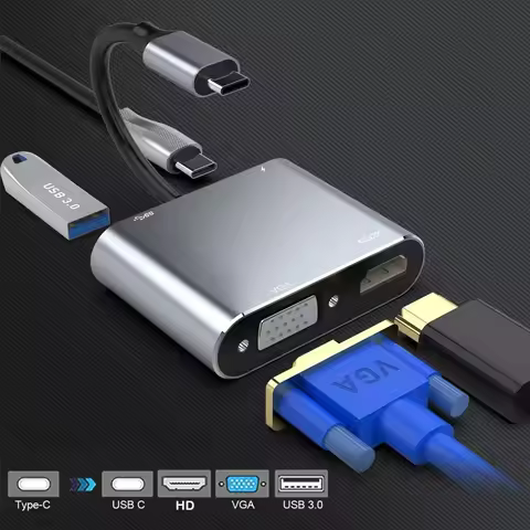 4K Type C to HDMI-compatible USB 3.0 VGA PD Adapter Multiport Adapter Hub for Macbook Samsung Huawei