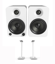 Kanto YU4MW 140W Bookshelf Speakers with Bluetooth - Matte White (Pair) SP26PLW 26" Fixed-Height Sta