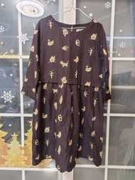 日本POU DOU DOU小鳥貓咪圖案連身裙