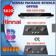 RINNAI RB-7303S-GBSM 3 Burner Built-In Hob RB-7302S-GBS HOB RH-S329-PBR-T HOOD PACKAGE DEAL