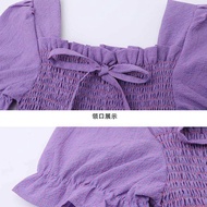 ALENA Gaun Budak Perempuan Drees For Girl Girls Puff Sleeve Dress Big Kids Clothes Purple Clothes Gi