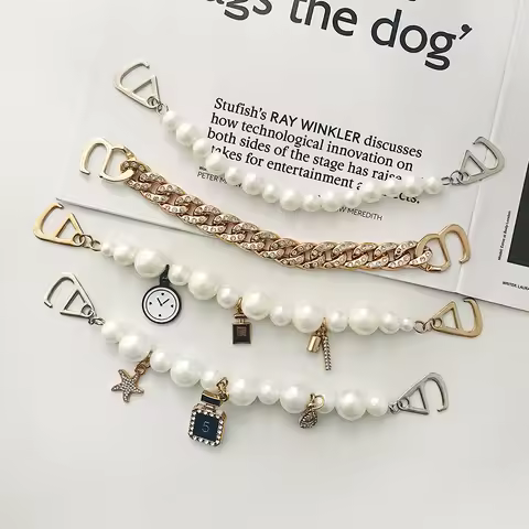 2 Pieces Sparkling Faux Pearl Decoration Chain Suitable For Crocs Bogg Bag Shoe Charms Party Birthda