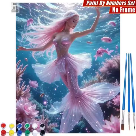 Sparkling Mermaid Dance DIY Painting By Number Set - Shiny Scales Dreamy Home Activities Mother'S Da