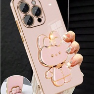 Luxury Electroplated Phone Case With Creative Cute Kitty Stand, Built-In Makeup Mirror, New Fashion 