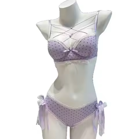 Sweet Dots Lace Bra Set Bowknots Love Heart Bra Panties Set Intimates Lace-up Push Up Bra Women Roma