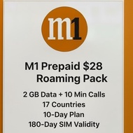 M1 Prepaid $28 Roaming Pack – 2 GB Data + 10 Min Calls | 17 Countries | 10‑Day Plan