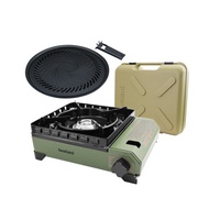 【Iwatani岩谷】戶外防風綠武士磁式瓦斯爐3.3kW-附收納盒&烤肉盤