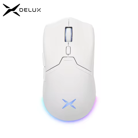 Delux M800 RGB PAW3395 White Wireless Gaming Mouse Wired Programmable Ergonomic Mice Type C Recharge