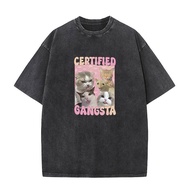 Certified Gangsta Funny Cat Meme T-shirt Men Goofy Ahh Tee Shirt Silly Cats Tshirt Washed  Vintage C