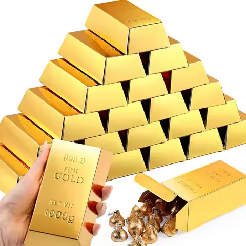 10/20PCS Shiny Gold Paper Fake Gold Bar Candy Box Decorative Gold Brick Ornament Party Prop Box Wind