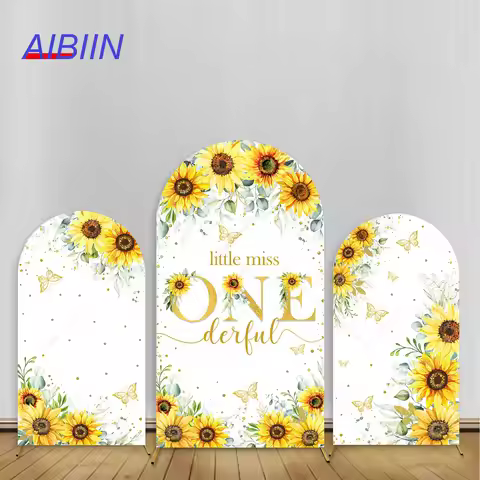 Little Miss Onederful Arch Backdrop Cover Sunflower Butterfly Girl First Birthday Party Decor Cake P