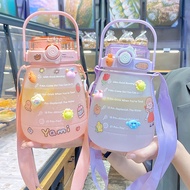 ❀⋮1.3L Cute Girls Water Bottle with Stickers Straw Big Belly Cup Sports Bottle for Water Jug Childre