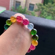 天然巴西彩虹碧璽手鏈 老礦料 直徑12mm 重49.5克 顏色光鮮