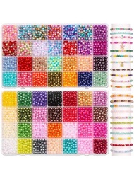 Kit para hacer pulseras con cuentas de perlas artificiales de 2000/4000 piezas, 28/56 colores de cuentas de perlas artificiales de 6 mm al azar para hacer joyas y pulseras, cuentas pequeñas redondas para hacer pulseras, collares y pendientes.