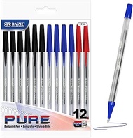 BAZIC Pure Assorted Color Stick Pen (12/Pack)
