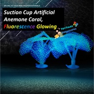Simulated Artificial Glowing Coral for Aquarium Decoration, Suction Cup Anemone Coral, Silicone Mate