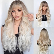 Blonde Wig with Bangs, Platinum Blonde Wig, Ladies Long Blonde Wig, Gradient Blonde Wig (Dark Hair R